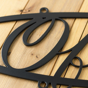 Close up of matte black powder coat on our oval office metal sign.