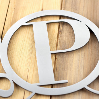 Close up of raw steel on our metal monogram sign. 