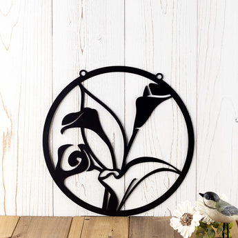 Calla Lily garden metal sign, in matte black powder coat.