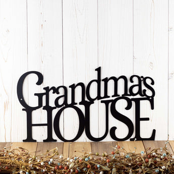 Grandma's House metal wall art in matte black powder coat.