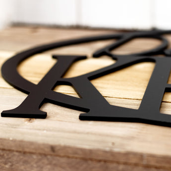 Close up of matte black powder coat on our oval personalized family name sign. 