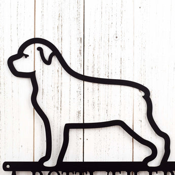Close up of Rottweiler dog silhouette on our Rottweiler metal wall art, in matte black powder coat.
