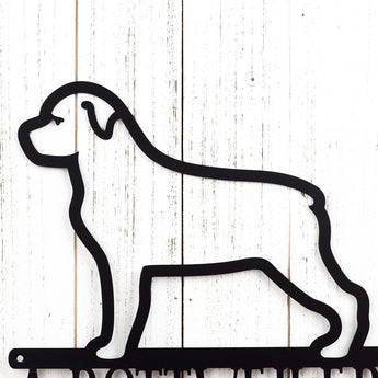 Close up of Rottweiler dog silhouette on our Rottweiler metal wall art, in matte black powder coat.