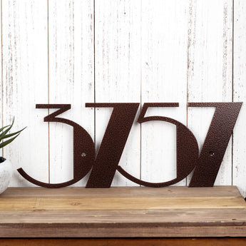 4 digit horizontal metal modern house number plaque, in copper vein powder coat.