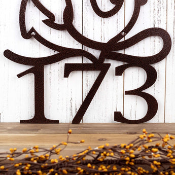 Close up of 5 inch house number on the nautical metal sign, in copper vein powder coat. 