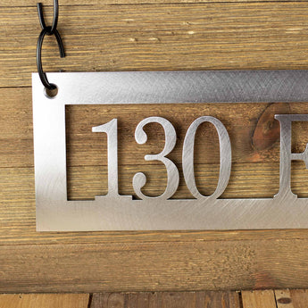 Close up of raw steel on our metal address sign