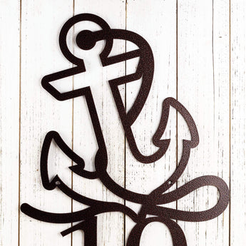 Close up of boat anchor on our 5 inch house number metal sign, in copper vein powder coat.