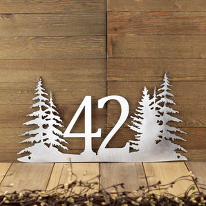 Metal House Number Plaque with Pine Trees, 2 Digit