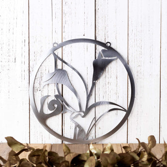 Calla Lily garden metal sign, in raw steel.