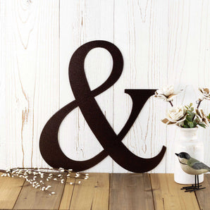 Ampersand metal sign with copper vein powder coat. 