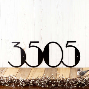 4 digit modern metal house number sign, in matte black powder coat. 