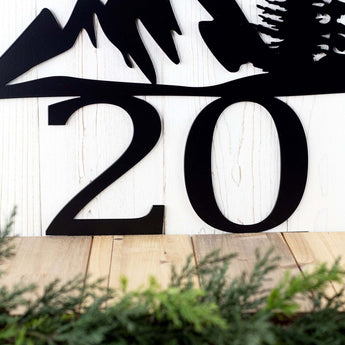 Close up of 2 digit house number on our metal address sign, in matte black powder coat. 