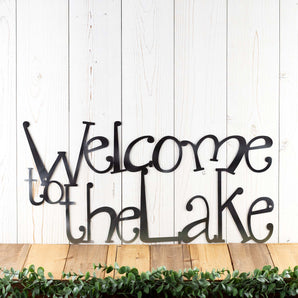 Welcome to the Lake metal wall art, in raw steel. 