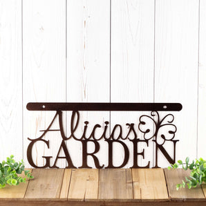 Personalized garden sign with first name and butterfly, in copper vein powder coat. 
