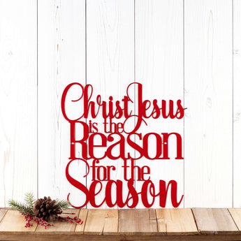 Christ is the Reason for the Season metal word wall art, in red gloss powder coat.