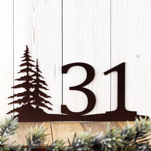 Close up of 2 digit house number on our metal sign, in copper vein powder coat.
