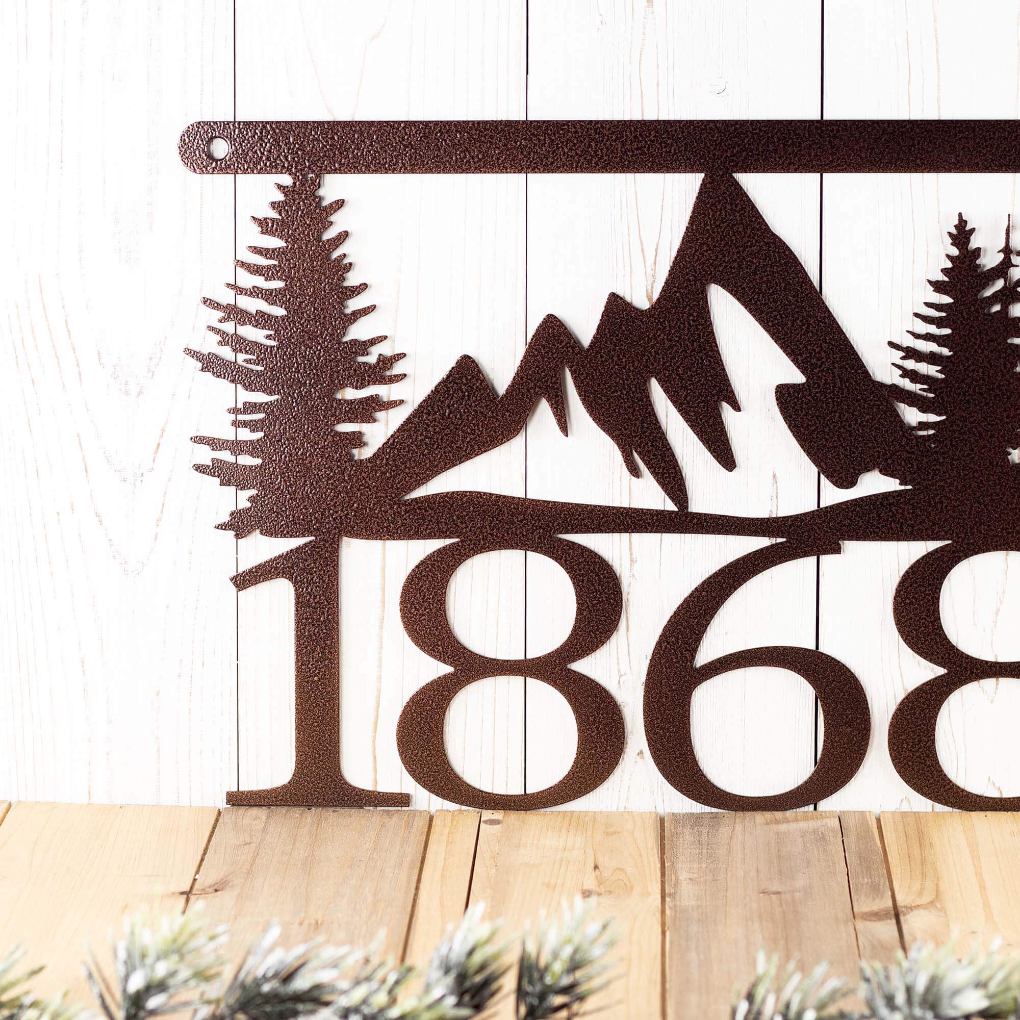 Large Hanging Numbers Hanging Metal House Number Plaque with Mountains, Pine Trees – Refined ...
