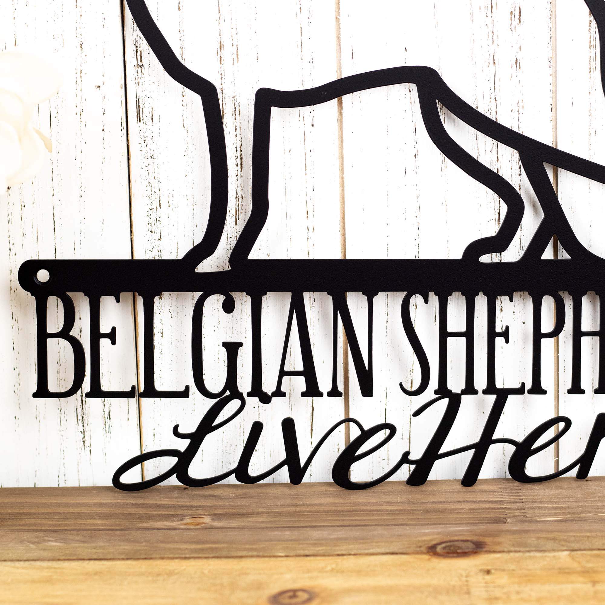 Shepherd Sign Belgian Shepherds Live Here Metal Sign – Refined Inspirations