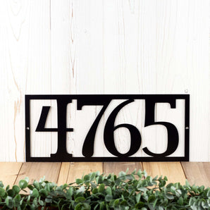4 digit rectangular metal house number sign, in matte black powder coat. 