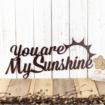 You Are My Sunshine metal wall art, with a sun image, in copper vein powder coat. 