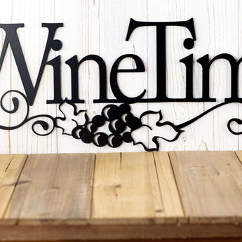 Close up of grapes on our Wine Time metal wall decor, in matte black powder coat. 