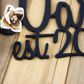 Close up of established year on our personalized family name metal sign.