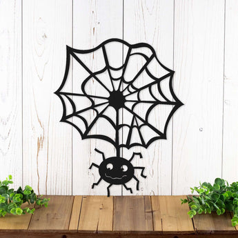 Halloween Spiderweb with spider metal wall art, in matte black powder coat. 