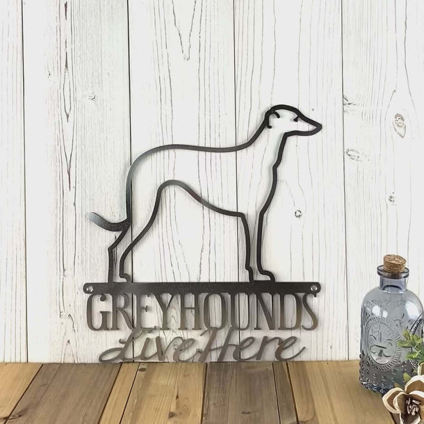 Video of Greyhounds live here metal wall art, in raw steel.