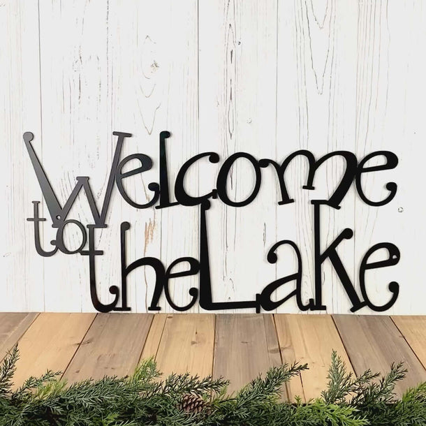 Video of Welcome to the lake metal wall art in matte black powder coat.