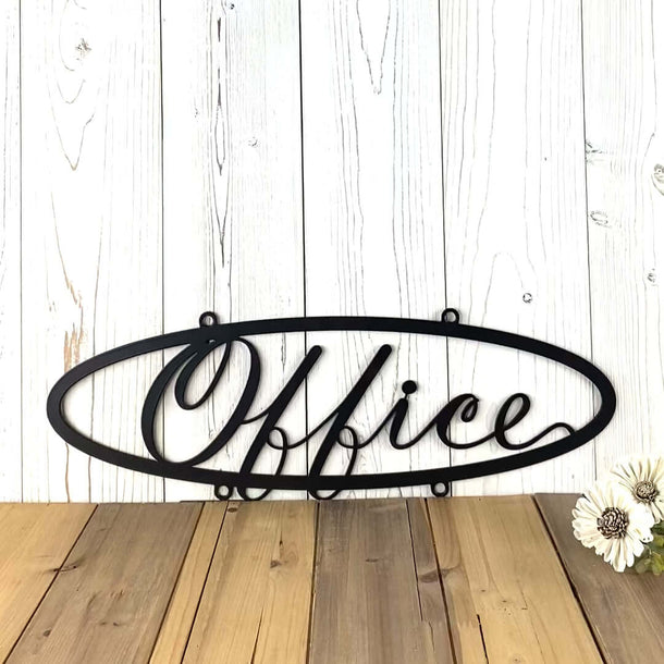Video of oval office metal sign, in matte black powder coat.