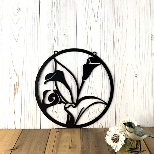 Video of Calla Lily flower metal wall art, in matte black powder coat.