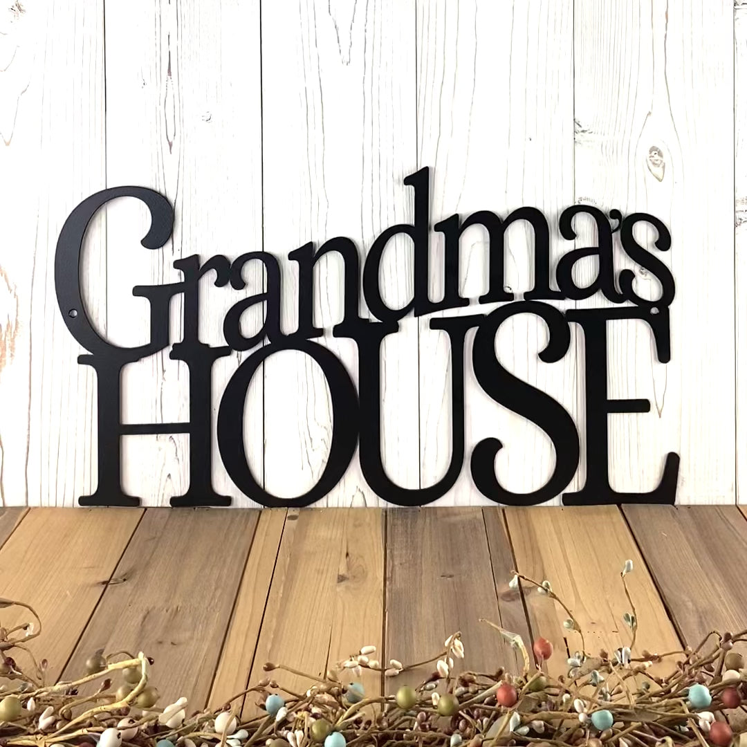 Video of Grandma's House metal wall art, in matte black powder coat.