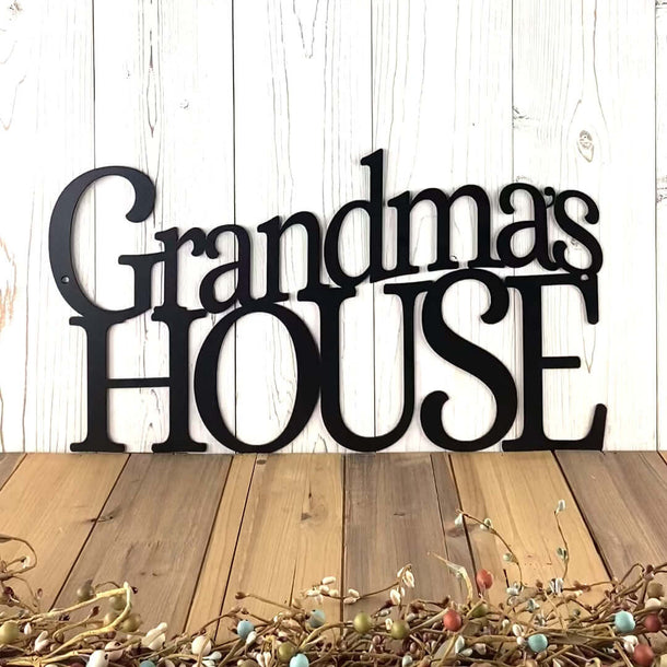 Video of Grandma's House metal wall art, in matte black powder coat.